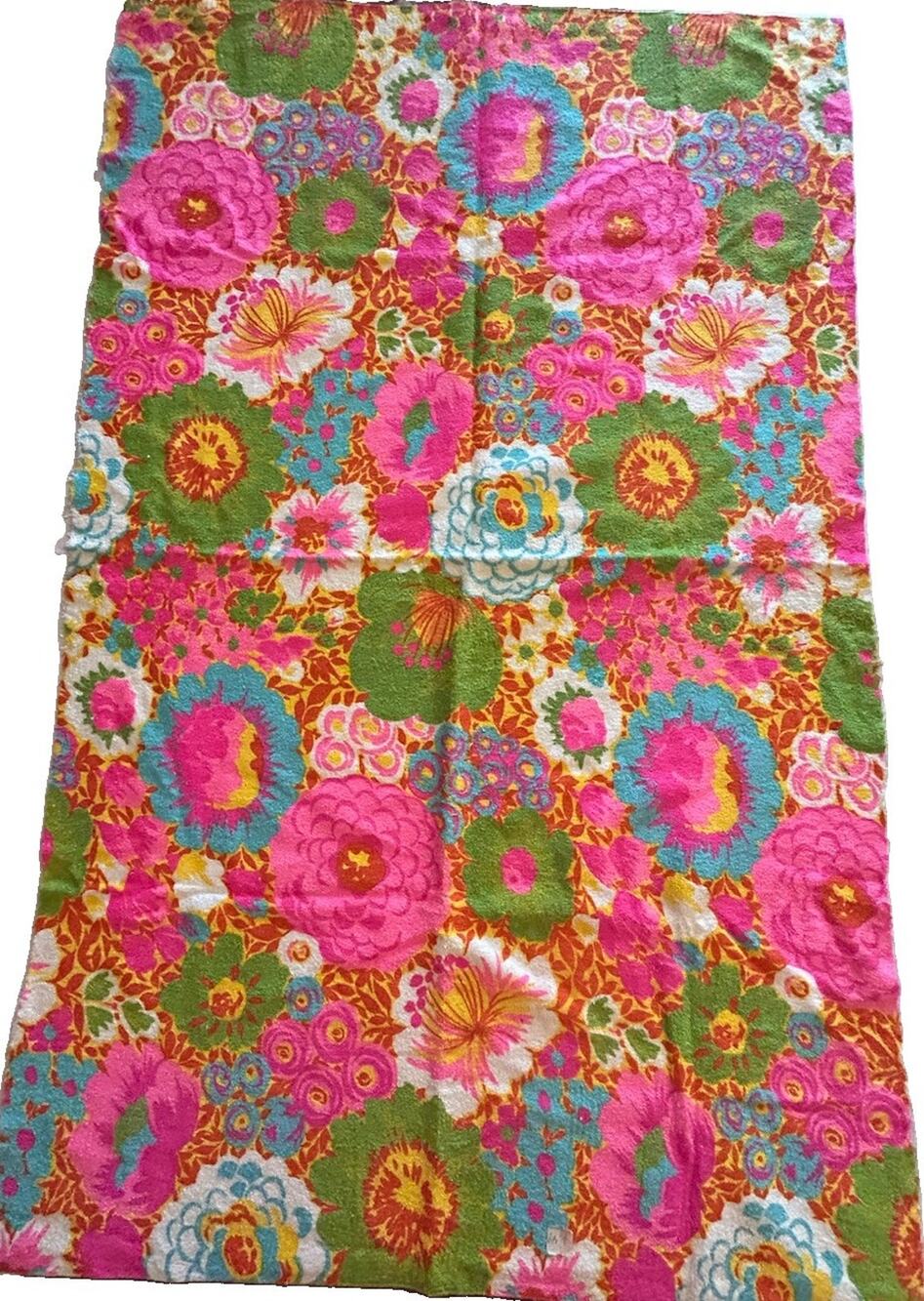 Vtg 60s/70s Retro French Terry Cloth Fabric NOS Pink Blue Green Floral 45”x27”